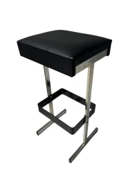 Four Mid-Century Modern Bar Stools with Black Leather Seats, 1970s